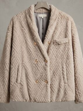 Dazy Double-Breasted Faux Fur Coat (Sz XL) Soft Lightweight Warm Neutral Cozy